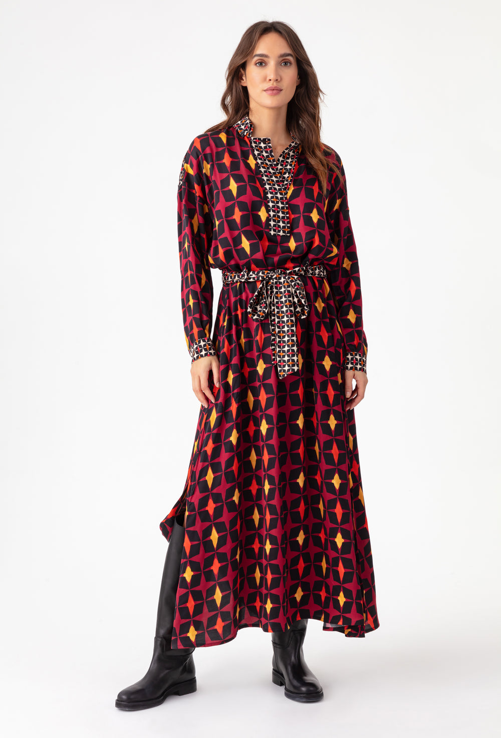 Robe longue Amelia à imprimé géométrique 1