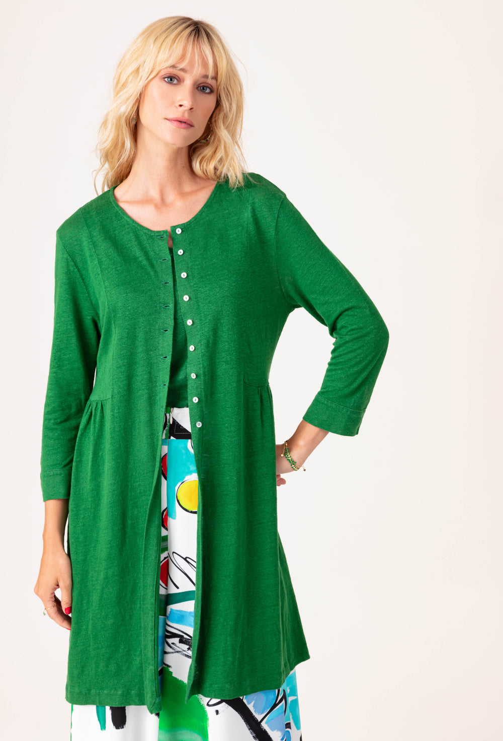 Gilet Jeanne en lin vert 1
