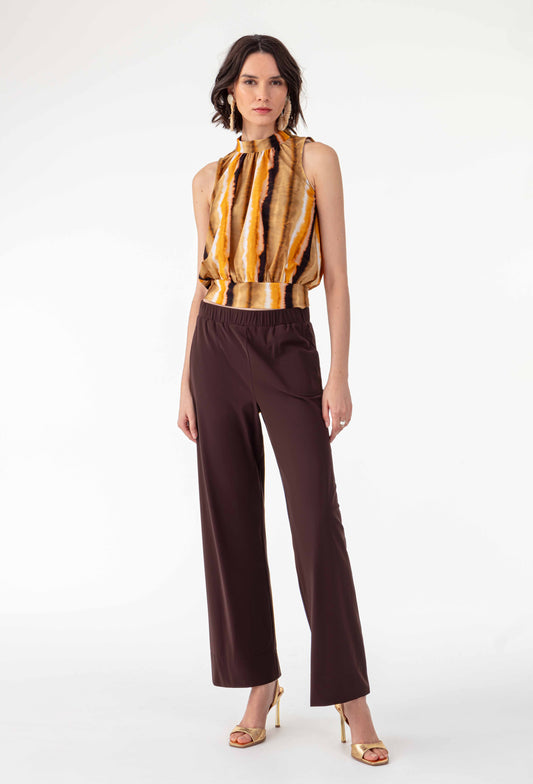 Pantalon Hera marron en jersey technique 1