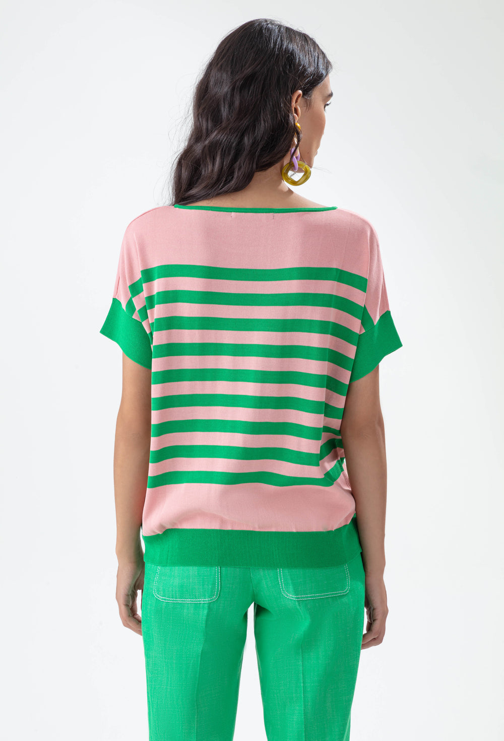 Pull Energie à rayures mint et pivoine 3
