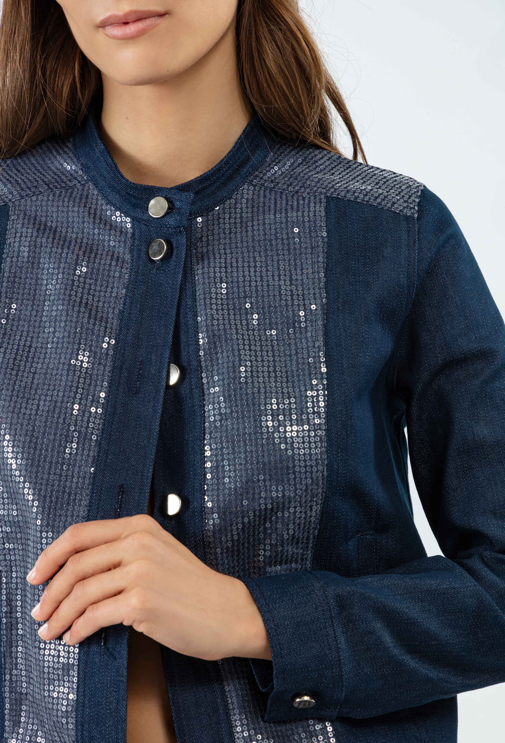 Veste en jean Alaric marine et sequins 2