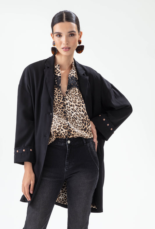Veste mi-saison Panthera noir avec doublure léopard 1