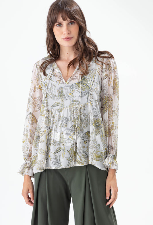 Blouse Jhalak imprimé cachemire argenté 1