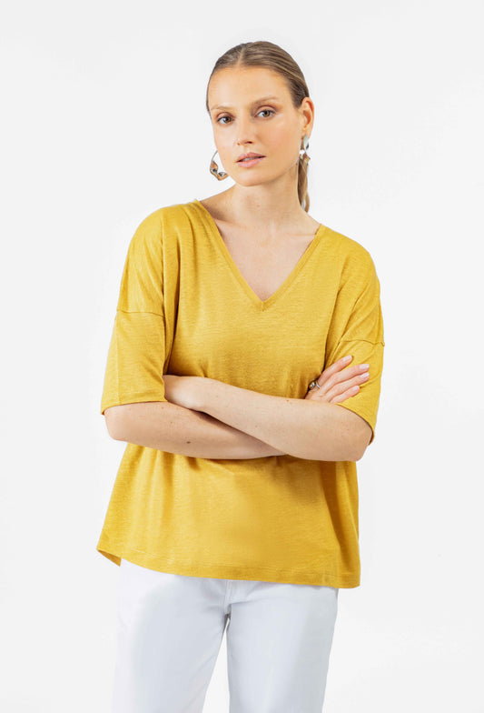 T-shirt Lazare en lin ocre 1