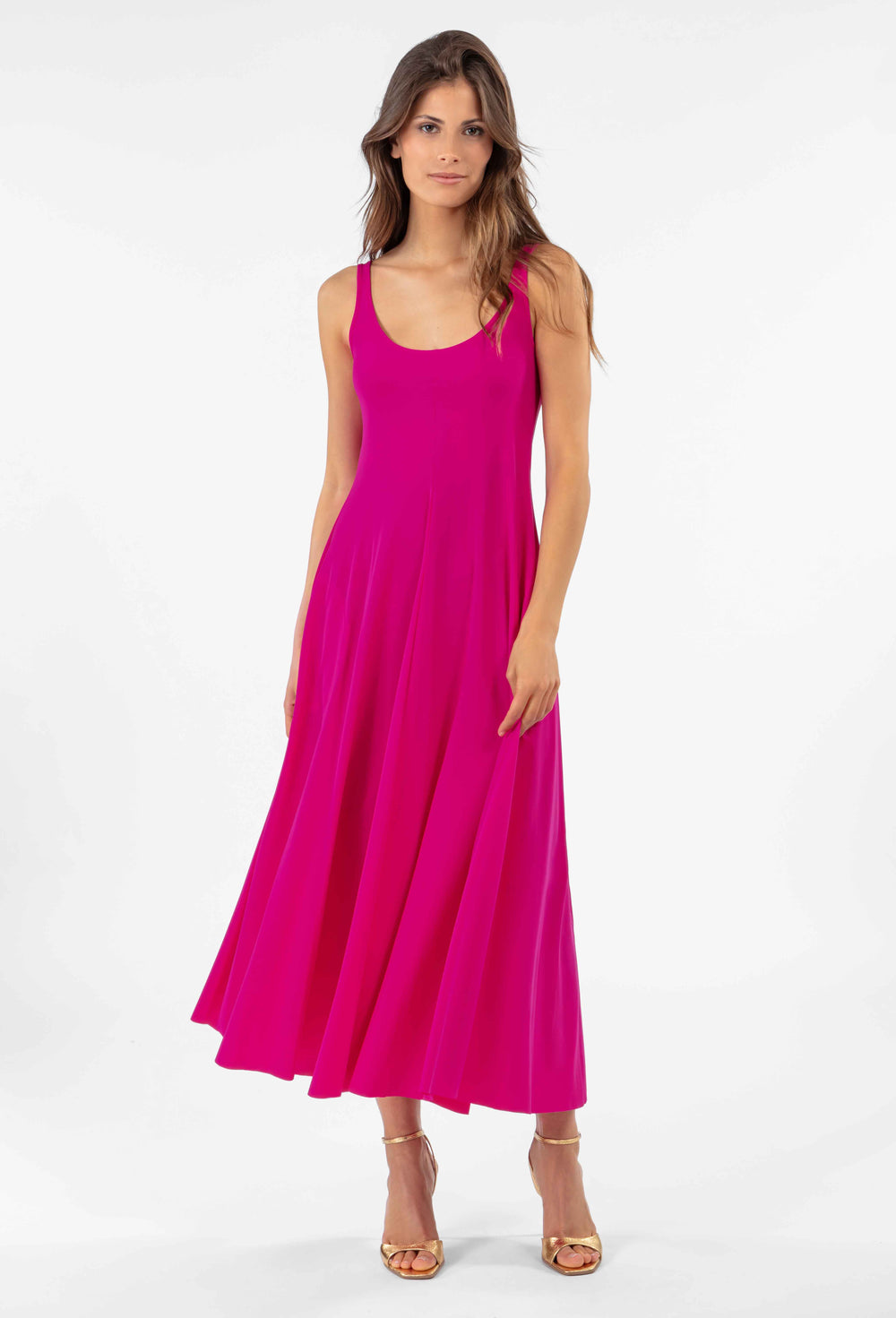 Robe longue Lara en jersey technique fuchsia 1