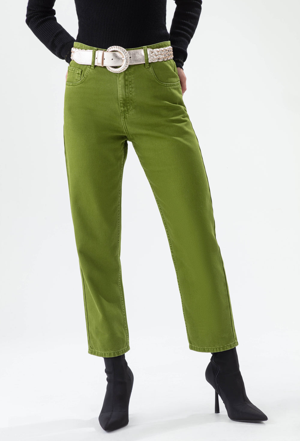 Jean Anais vert coupe droite en coton 2