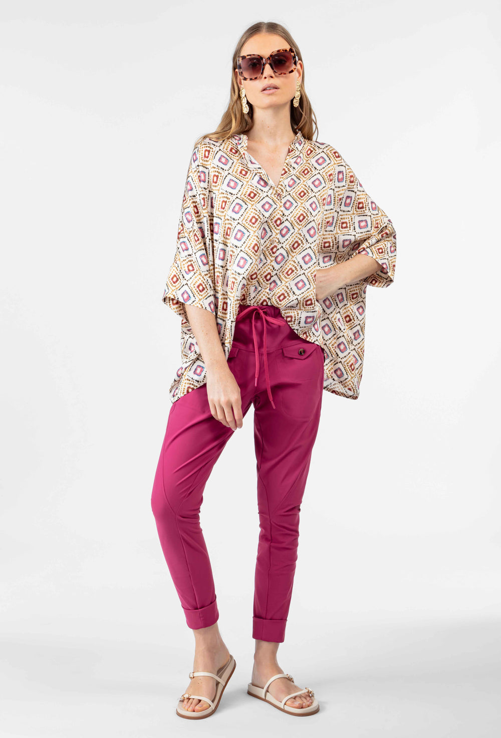 Pantalon jogpant Pop en jersey technique framboise 1
