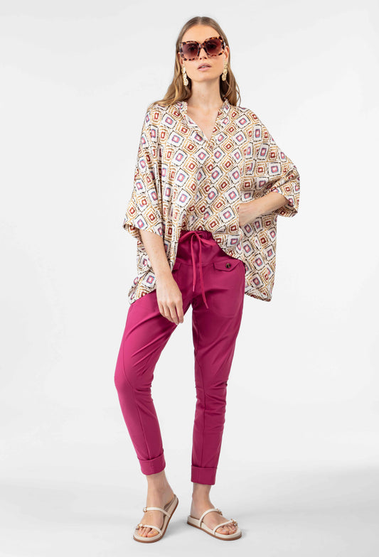 Pantalon jogpant Pop en jersey technique framboise 1