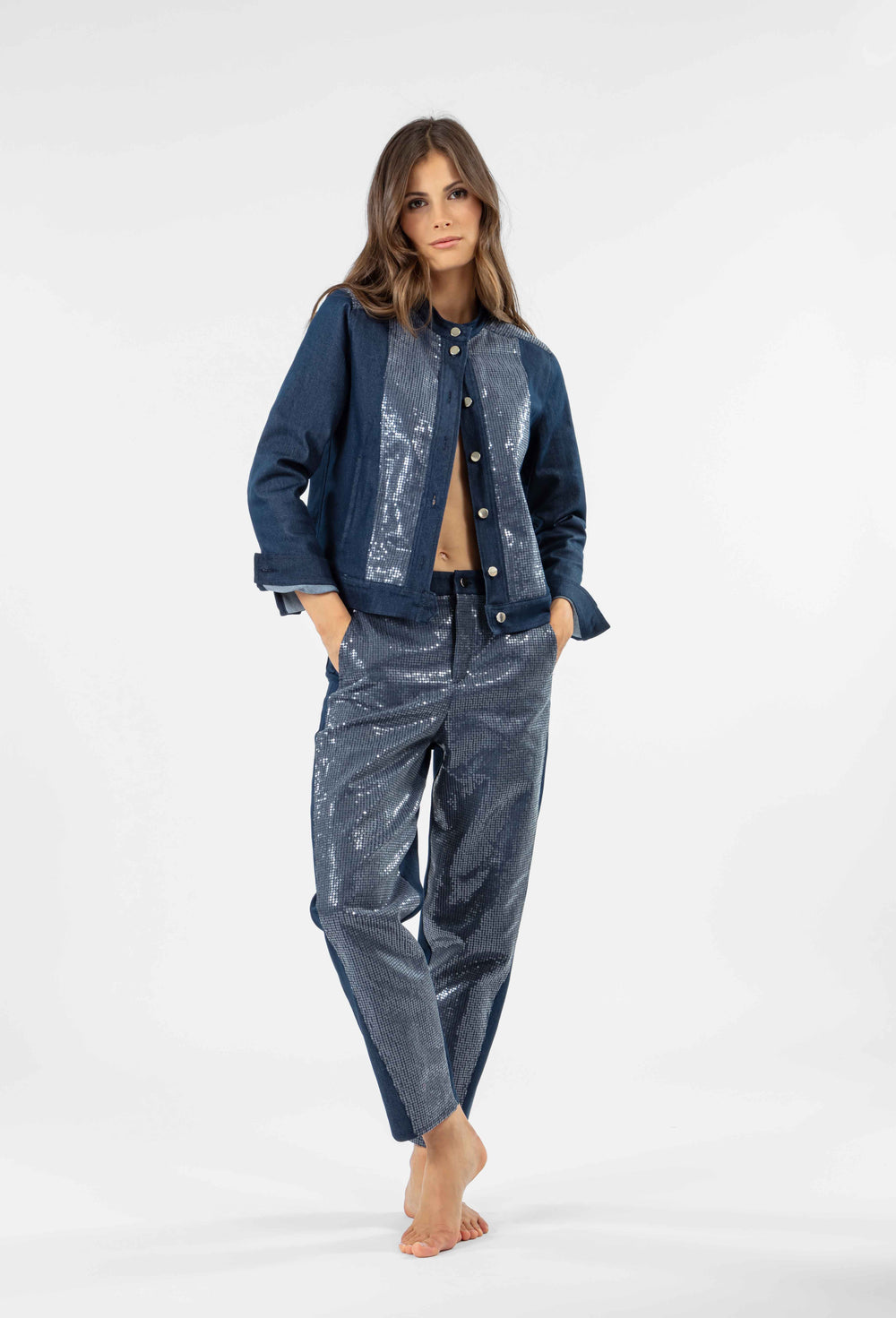 Jean mom Stan marine et sequins 1