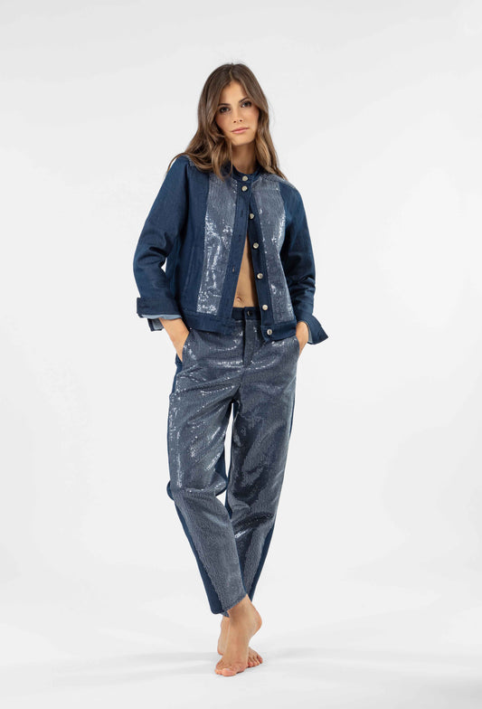 Jean mom Stan marine et sequins 1