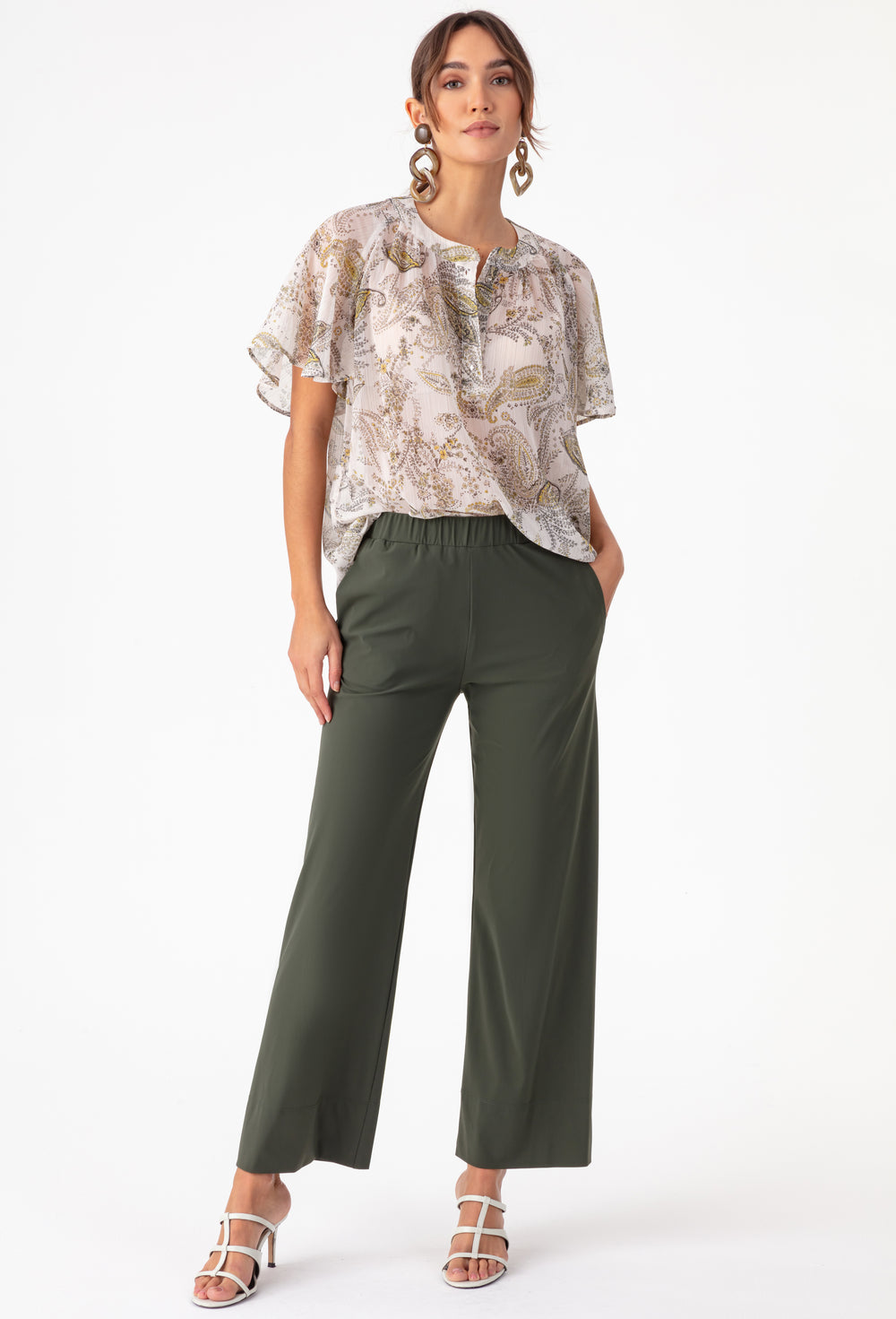 Pantalon Hera kaki coupe droite en jersey technique 1