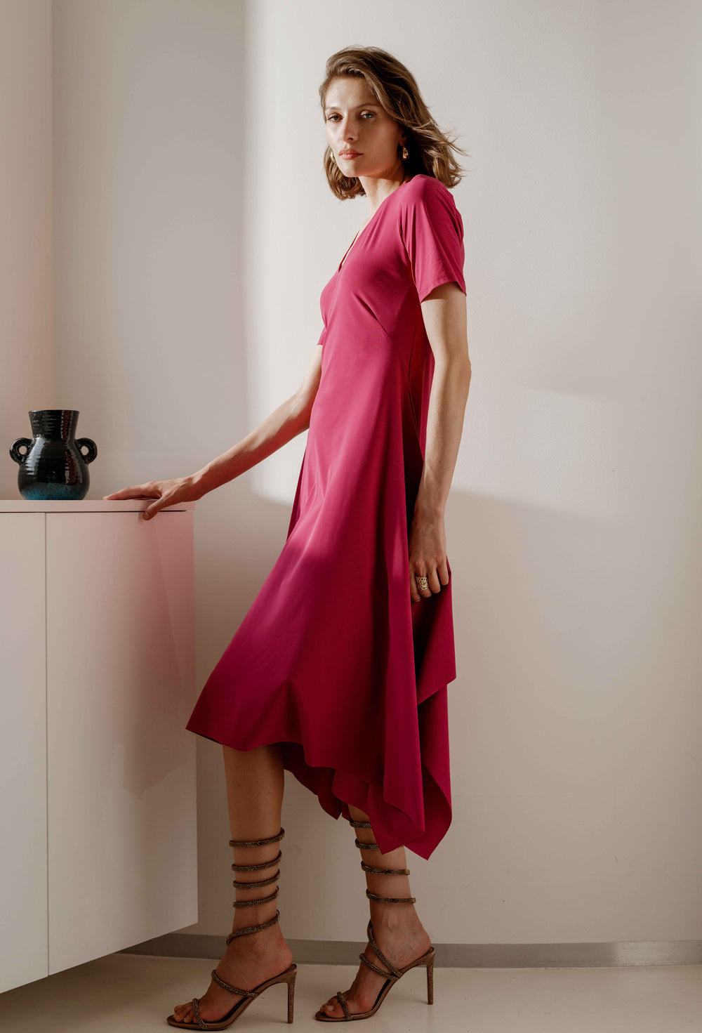 Robe longue Leanne en jersey technique framboise 1