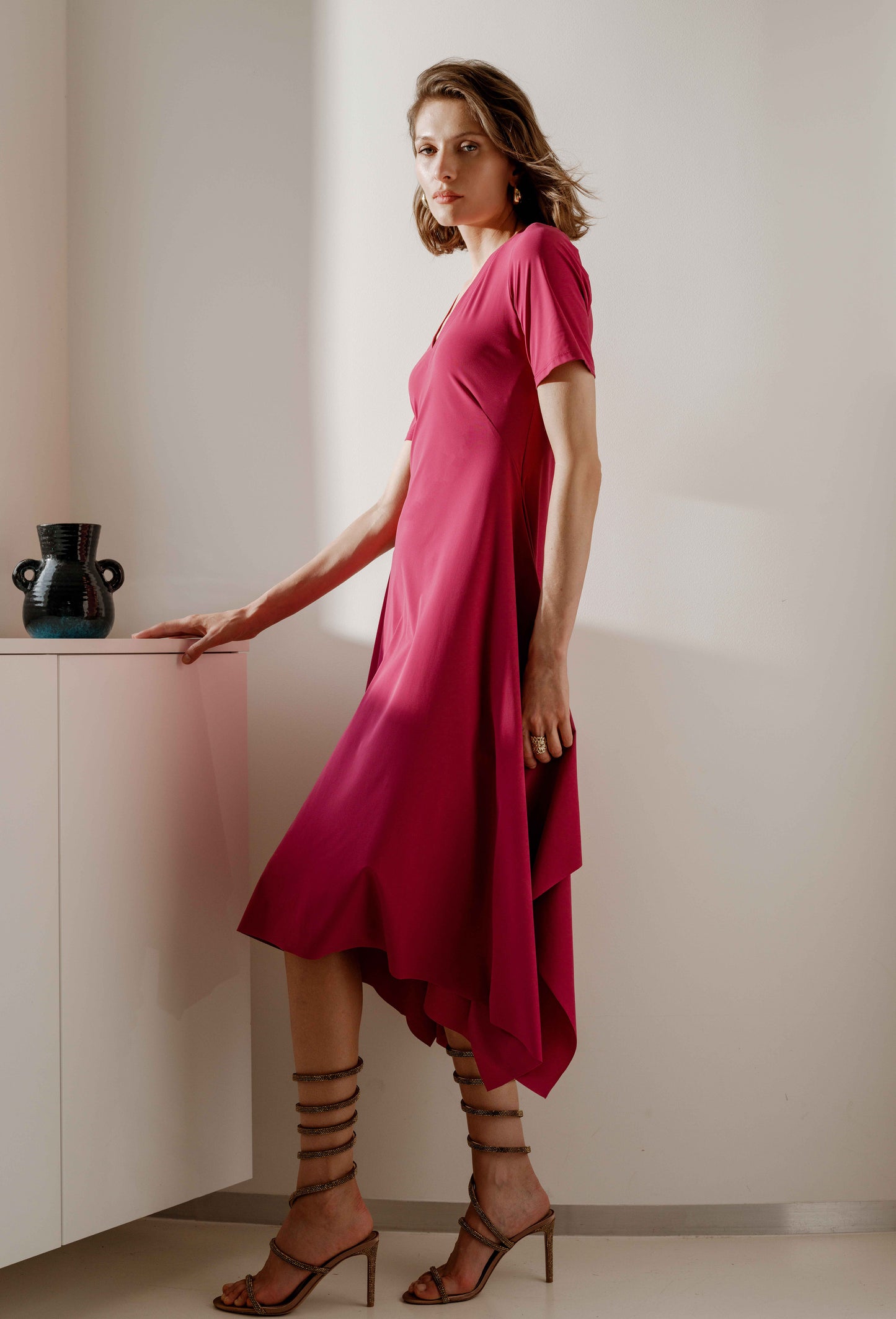 Robe longue Leanne en jersey technique framboise 1