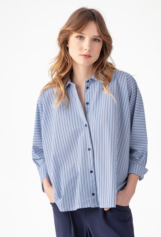 Chemise oversize Nedak en jersey technique à rayures 1