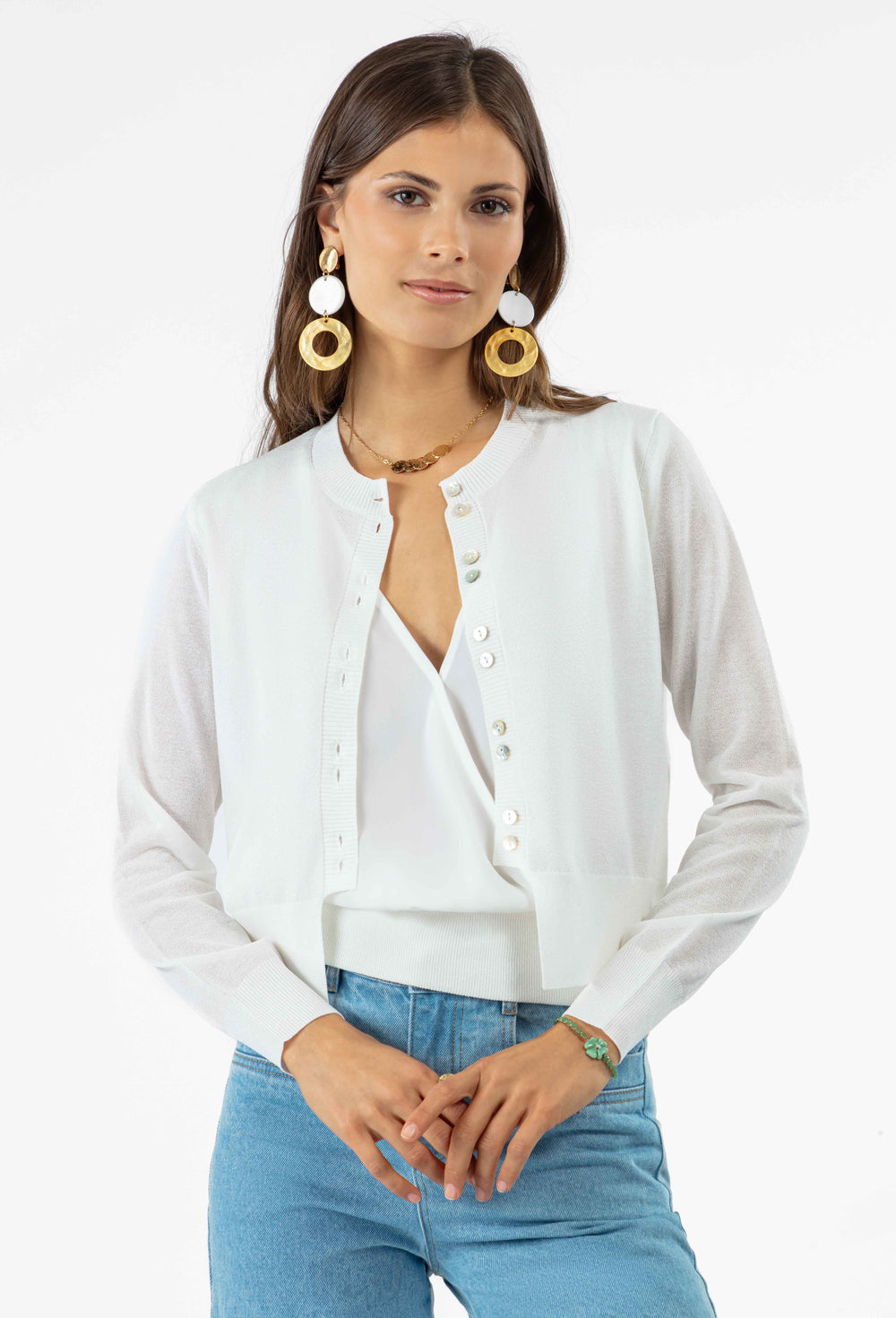 Gilet court Alix en maille blanc 1