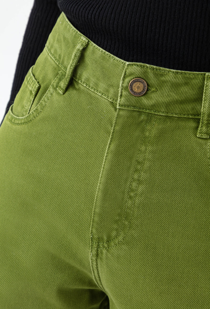 Jean Anais vert coupe droite en coton 3