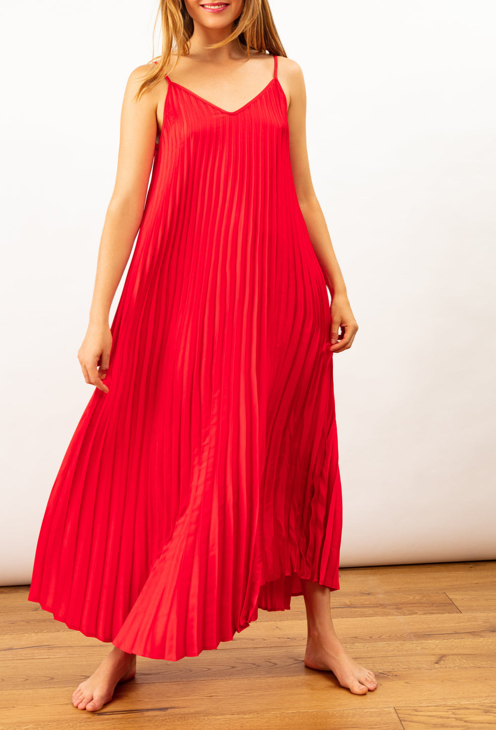 Robe longue plissée Gina rubis 1