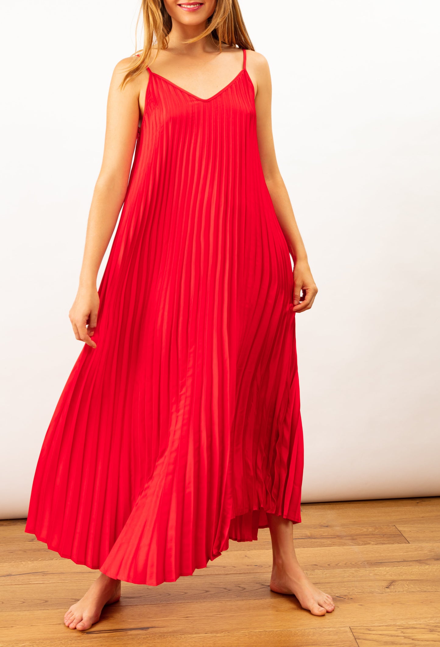 Robe longue plissée Gina rubis 1