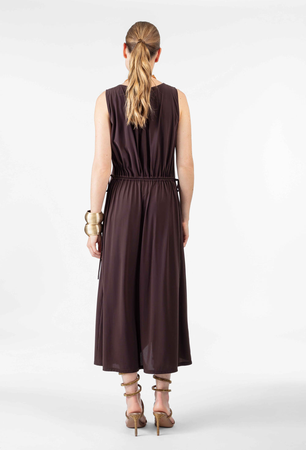 Robe longue Elie en jersey technique marron 4