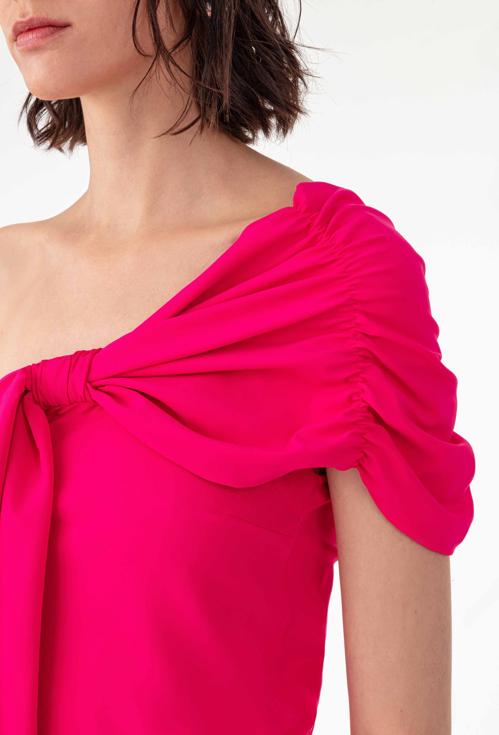 Top asymétrique Alma en jersey technique fuchsia 2