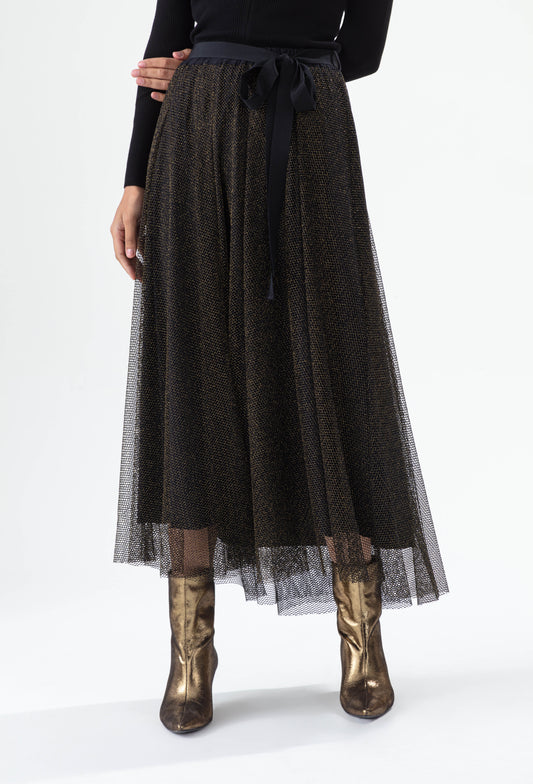 Jupe Empreinte noire et doublée en lurex doré 3