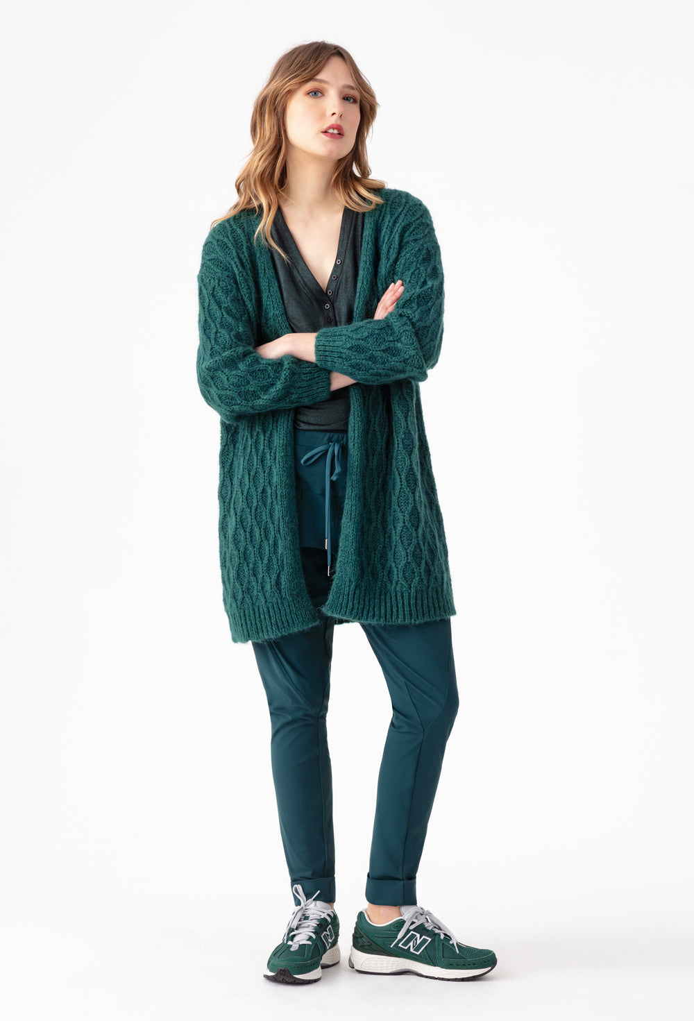 Gilet Aster long vert emeraude en laine mohair 4