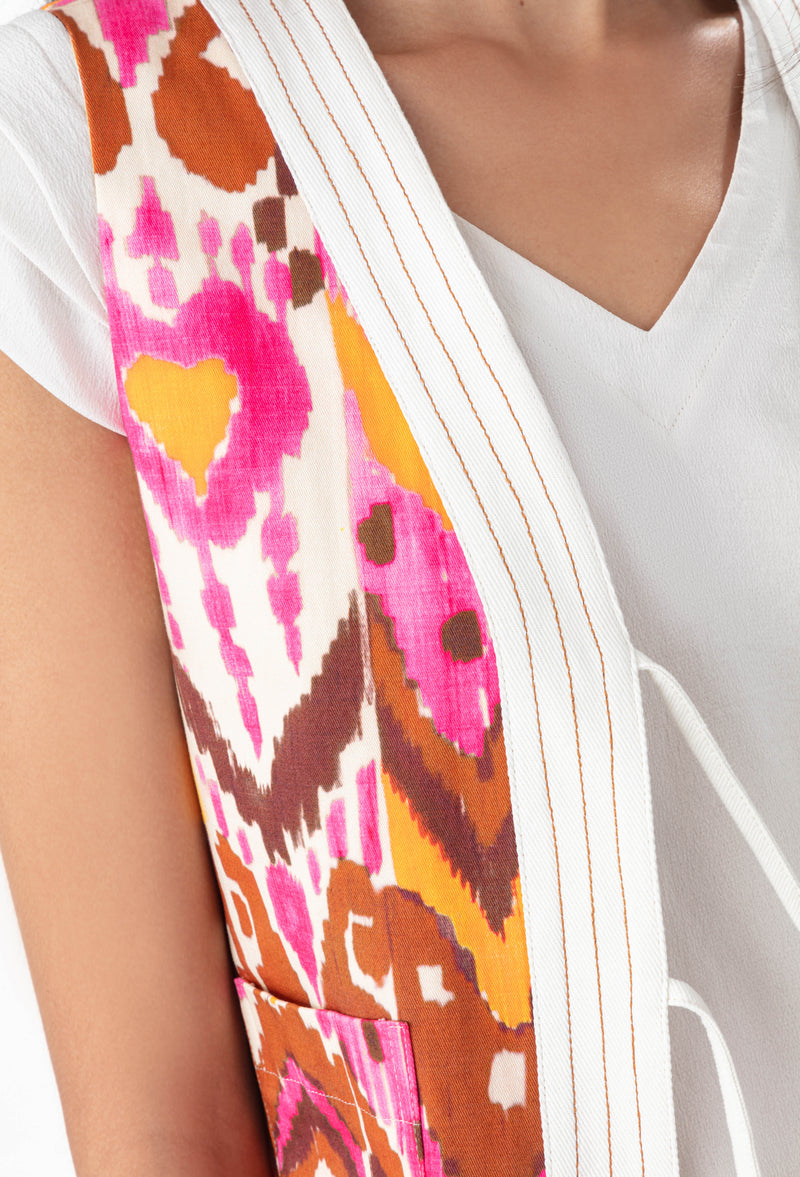 Gilet Bento imprimé ikat et écru 2