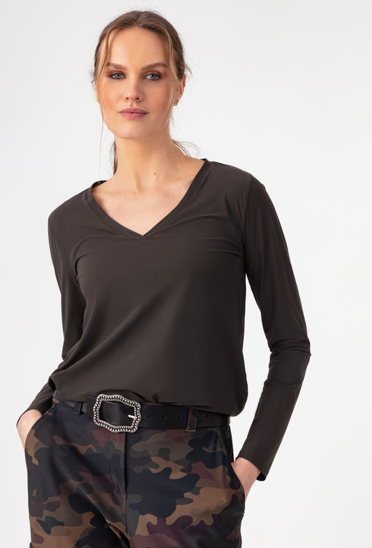 Tee shirt manches longues Ines kaki en jersey technique 1