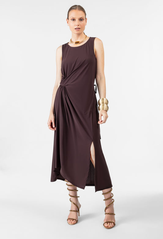 Robe longue Elie en jersey technique marron 1