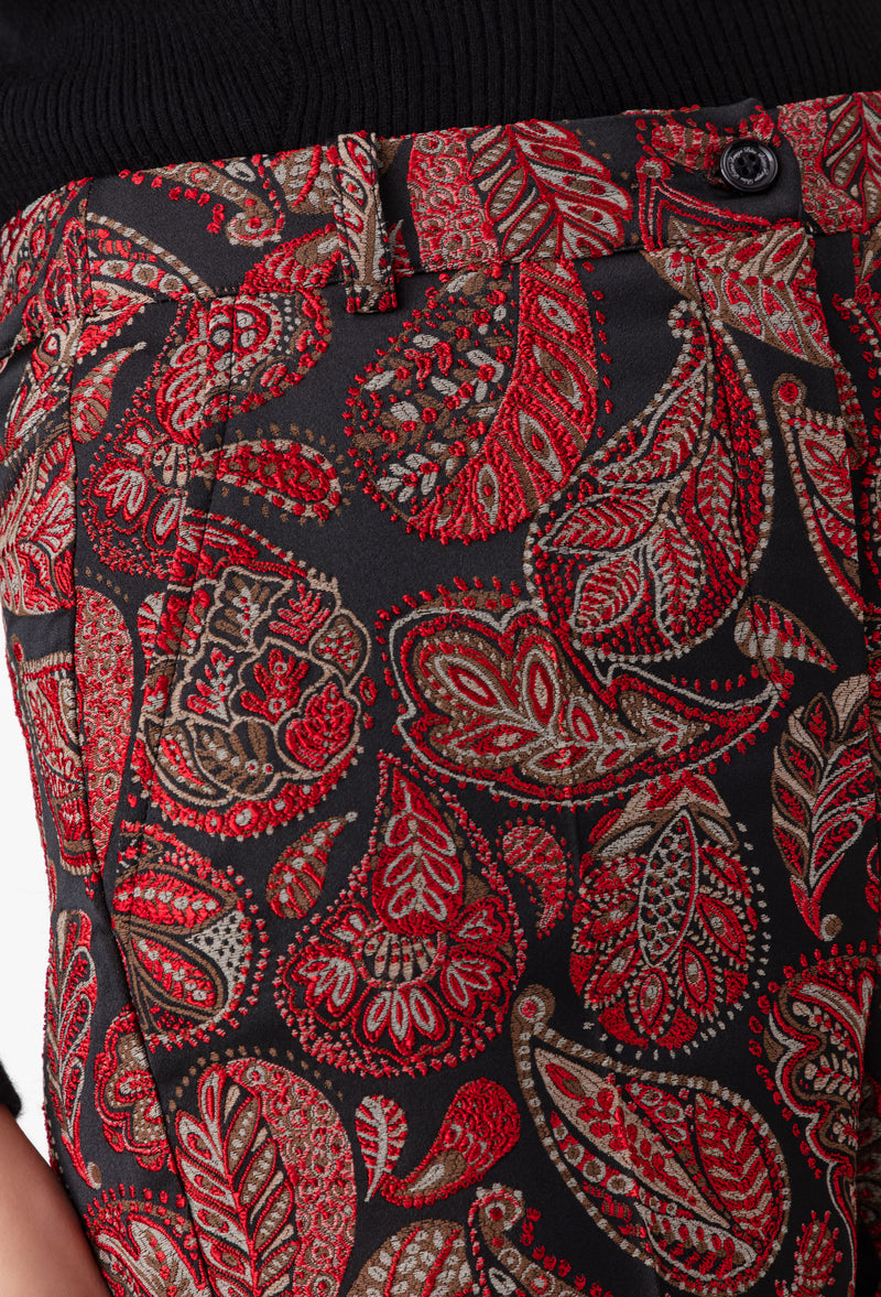 Pantalon cigarette Baker en jacquard rouge 3