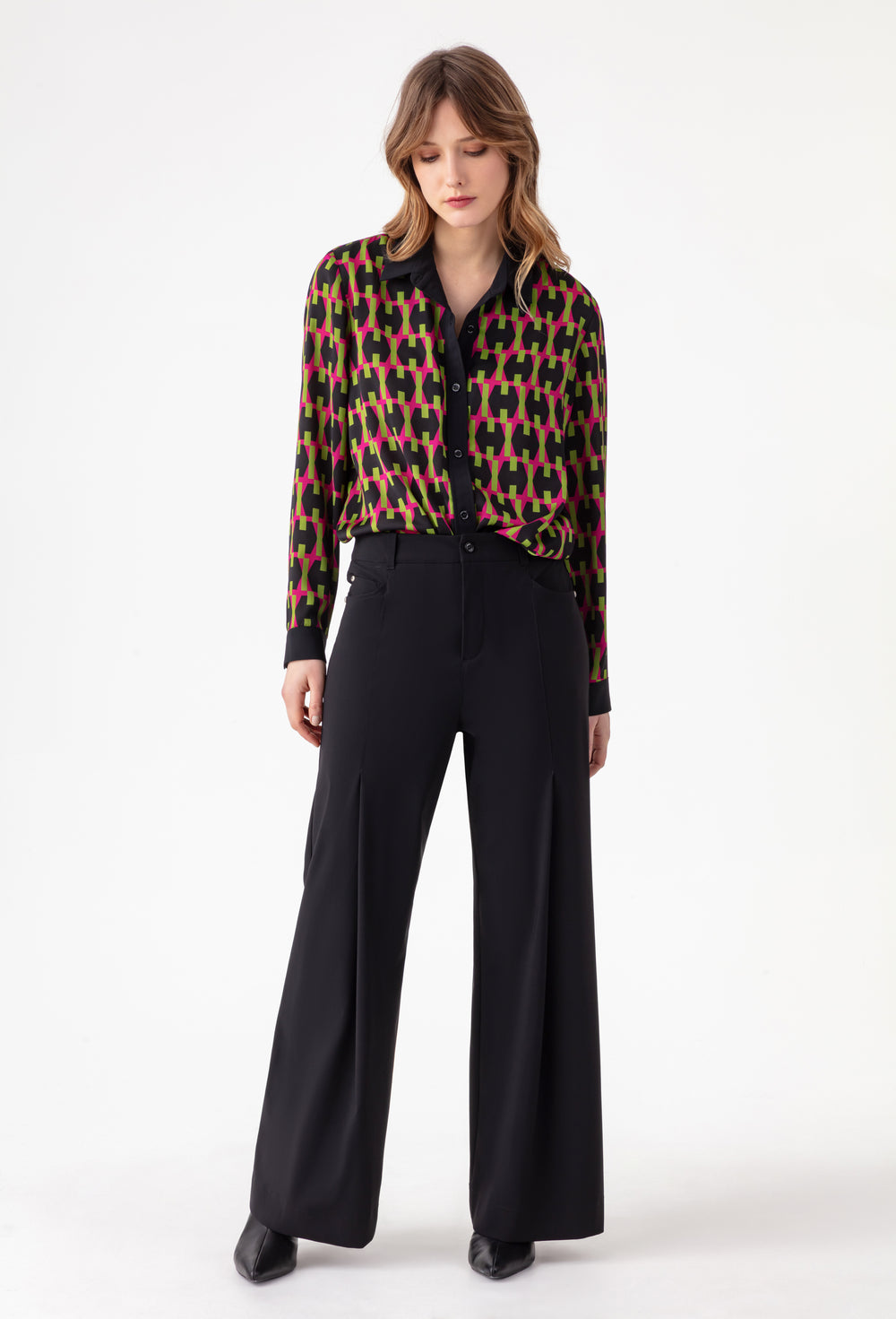 Pantalon large Twiggy noir en jersey technique 1
