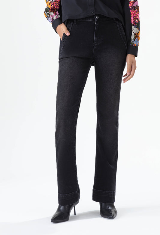 Jean Tradition noir évasé en coton 3