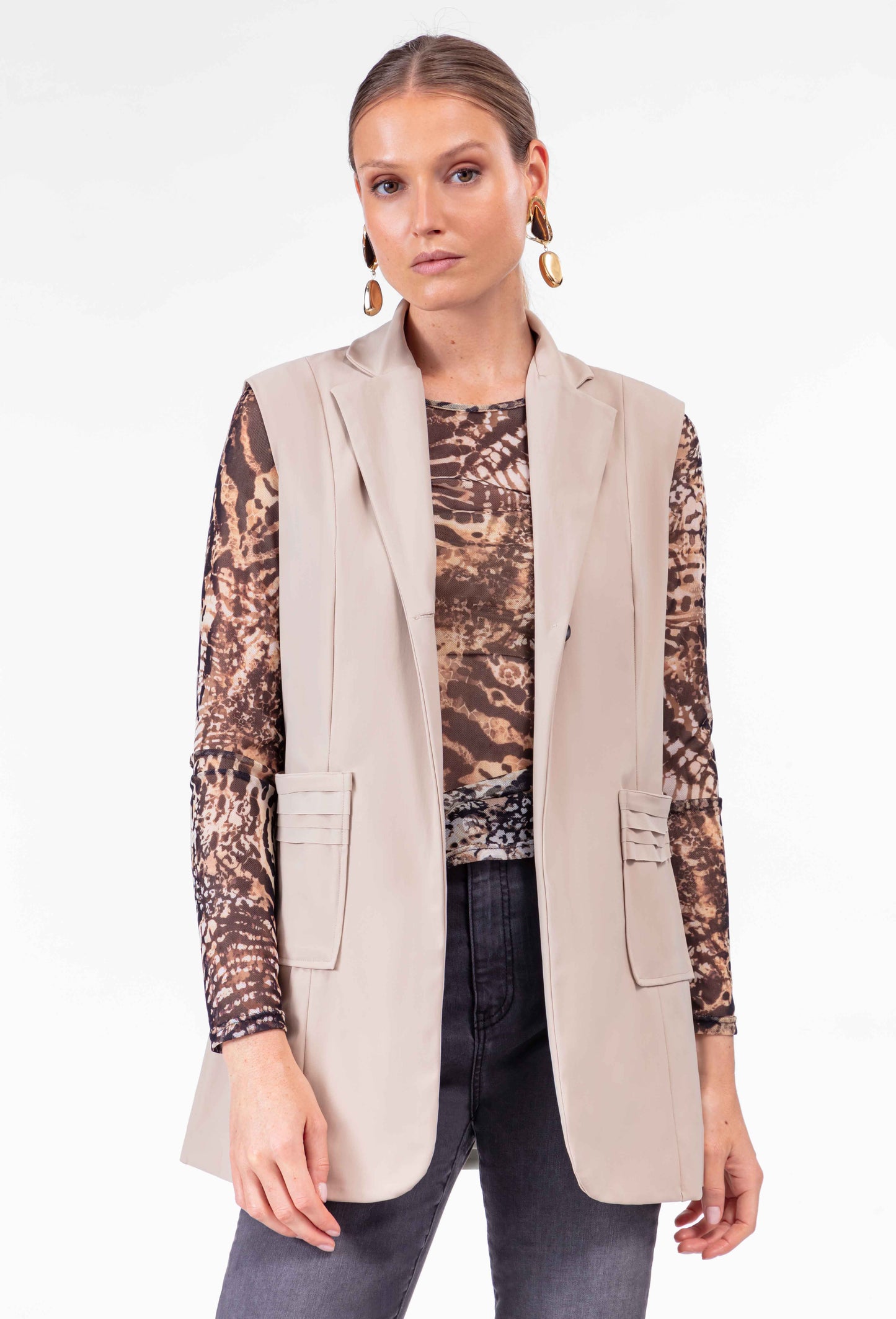 Veste sans manches Tess en jersey technique beige 2
