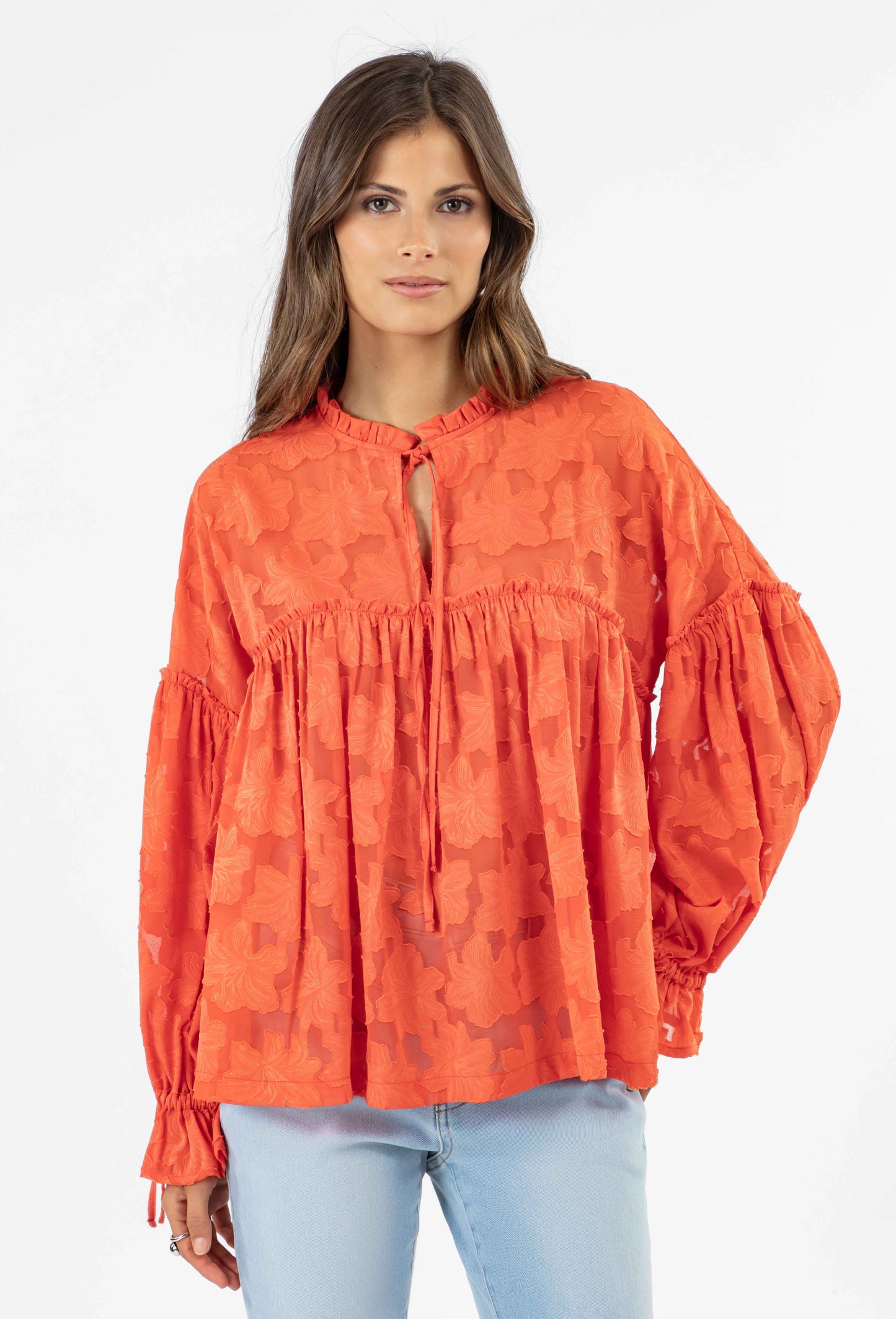 Blouse Finn en voile corail 1